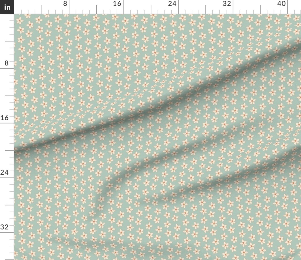 Retro Floral Cute 70S Vintage Style Blue Botanical Groovy Traditional Ditsy Custom Printed Fabric by Spoonflower Various Fabrics by the Yard or Fat Quarter